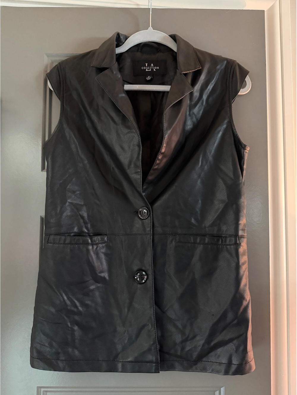 Black Sleeveless Leather Vest for Women